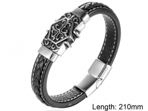 BC Jewelry Wholesale Leather And Stainless Steel Bracelet NO.#SJ9B120