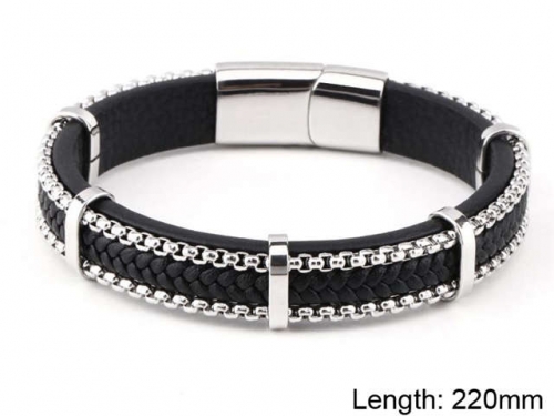 BC Jewelry Wholesale Leather And Stainless Steel Bracelet NO.#SJ101B109