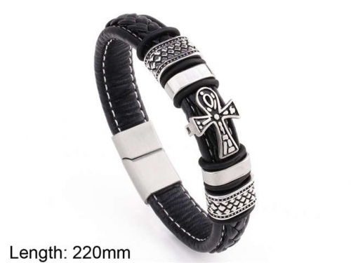 BC Jewelry Wholesale Leather And Stainless Steel Bracelet NO.#SJ101B088
