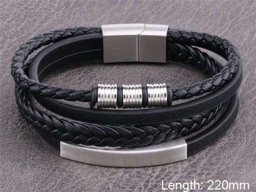 BC Jewelry Wholesale Leather And Stainless Steel Bracelet NO.#SJ101B006