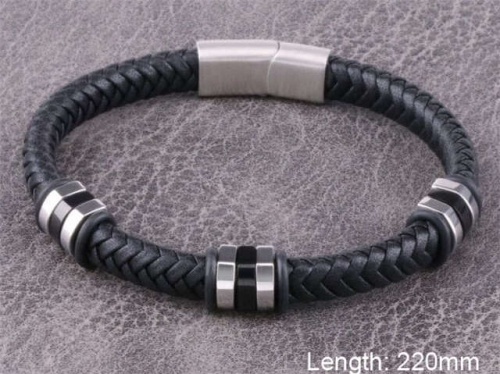 BC Jewelry Wholesale Leather And Stainless Steel Bracelet NO.#SJ101B094