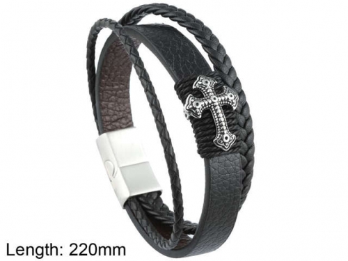 BC Jewelry Wholesale Leather And Stainless Steel Bracelet NO.#SJ101B179