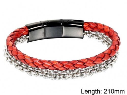 BC Jewelry Wholesale Leather And Stainless Steel Bracelet NO.#SJ9B027