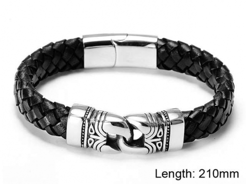 BC Jewelry Wholesale Leather And Stainless Steel Bracelet NO.#SJ9B157