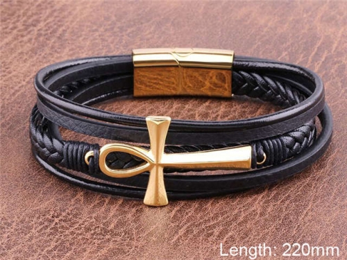 BC Jewelry Wholesale Leather And Stainless Steel Bracelet NO.#SJ101B056