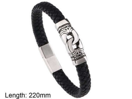 BC Jewelry Wholesale Leather And Stainless Steel Bracelet NO.#SJ101B032