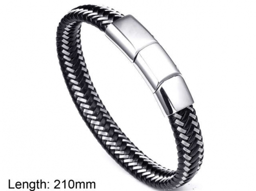 BC Jewelry Wholesale Leather And Stainless Steel Bracelet NO.#SJ9B084