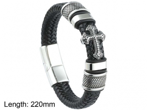 BC Jewelry Wholesale Leather And Stainless Steel Bracelet NO.#SJ101B035