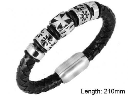 BC Jewelry Wholesale Leather And Stainless Steel Bracelet NO.#SJ9B150