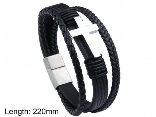 BC Jewelry Wholesale Leather And Stainless Steel Bracelet NO.#SJ101B147