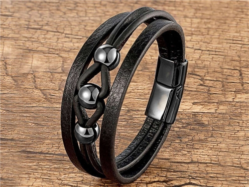 BC Jewelry Wholesale Leather And Stainless Steel Bracelet Long About 210mm NO.#SJ112B286