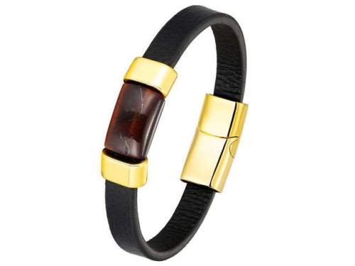 BC Jewelry Wholesale Leather And Stainless Steel Bracelet Long About 210mm NO.#SJ111B338