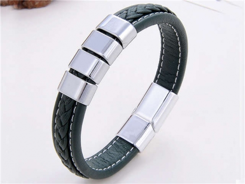 BC Jewelry Wholesale Leather And Stainless Steel Bracelet Long About 210mm NO.#SJ112B660