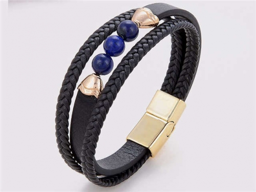 BC Jewelry Wholesale Leather And Stainless Steel Bracelet Long About 210mm NO.#SJ112B393