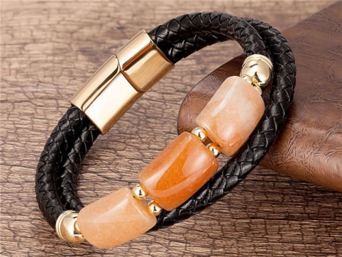 BC Jewelry Wholesale Leather And Stainless Steel Bracelet Long About 210mm NO.#SJ112B060