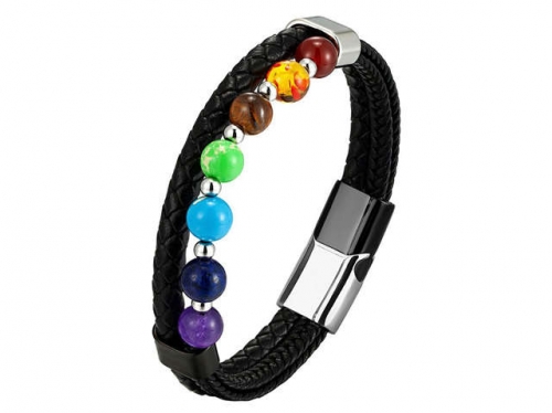 BC Jewelry Wholesale Leather And Stainless Steel Bracelet Long About 210mm NO.#SJ111B408