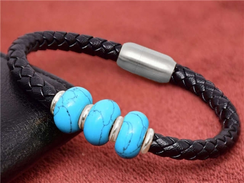 BC Jewelry Wholesale Leather And Stainless Steel Bracelet Long About 210mm NO.#SJ112B746