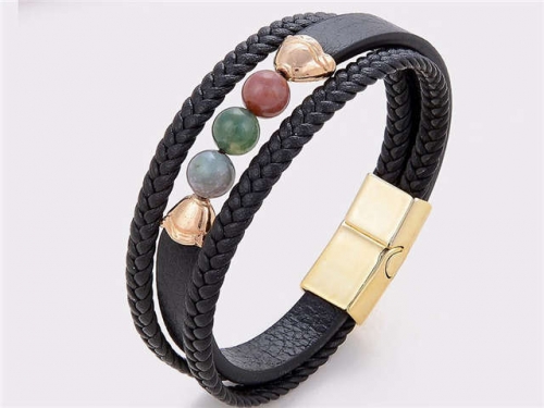 BC Jewelry Wholesale Leather And Stainless Steel Bracelet Long About 210mm NO.#SJ112B396