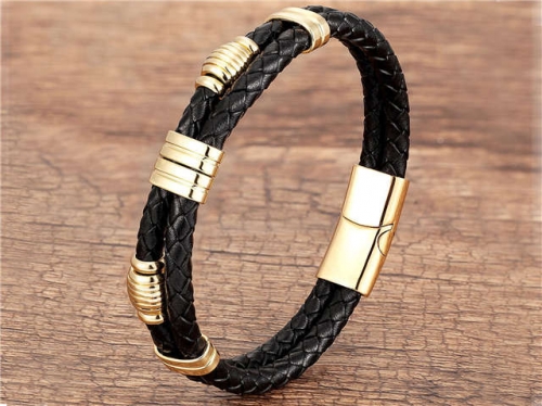 BC Jewelry Wholesale Leather And Stainless Steel Bracelet Long About 210mm NO.#SJ112B084