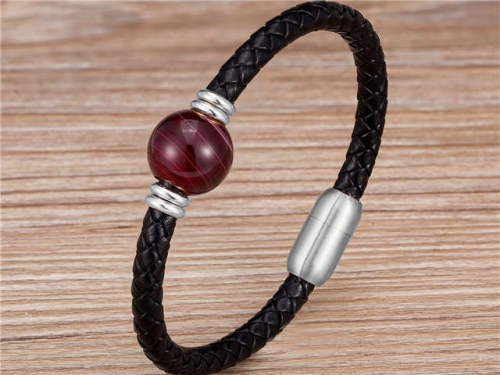 BC Jewelry Wholesale Leather And Stainless Steel Bracelet Long About 210mm NO.#SJ112B646