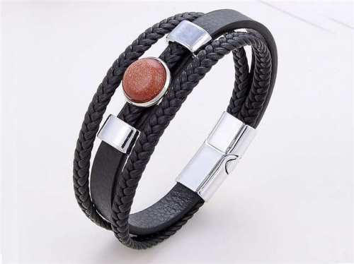 BC Jewelry Wholesale Leather And Stainless Steel Bracelet Long About 210mm NO.#SJ112B320