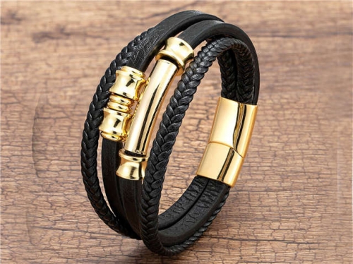 BC Jewelry Wholesale Leather And Stainless Steel Bracelet Long About 210mm NO.#SJ112B108