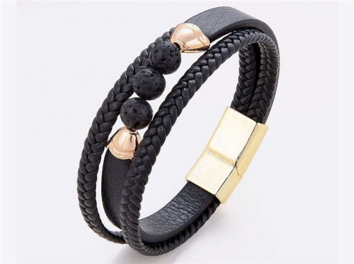 BC Jewelry Wholesale Leather And Stainless Steel Bracelet Long About 210mm NO.#SJ112B392