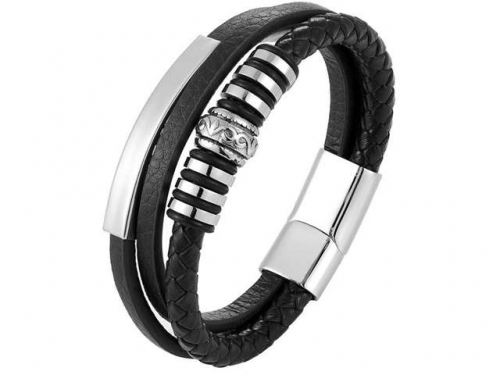 BC Jewelry Wholesale Leather And Stainless Steel Bracelet Long About 210mm NO.#SJ111B052