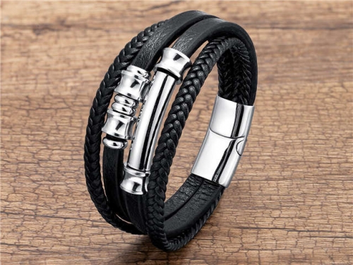 BC Jewelry Wholesale Leather And Stainless Steel Bracelet Long About 210mm NO.#SJ112B107
