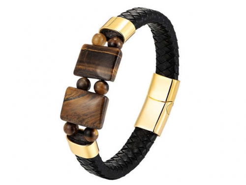 BC Jewelry Wholesale Leather And Stainless Steel Bracelet Long About 210mm NO.#SJ111B371