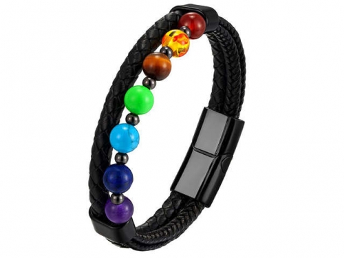 BC Jewelry Wholesale Leather And Stainless Steel Bracelet Long About 210mm NO.#SJ111B405