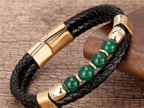 BC Jewelry Wholesale Leather And Stainless Steel Bracelet Long About 210mm NO.#SJ112B044