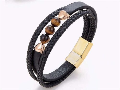 BC Jewelry Wholesale Leather And Stainless Steel Bracelet Long About 210mm NO.#SJ112B400