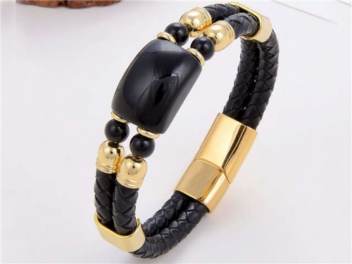 BC Jewelry Wholesale Leather And Stainless Steel Bracelet Long About 210mm NO.#SJ112B649