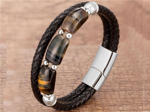 BC Jewelry Wholesale Leather And Stainless Steel Bracelet Long About 210mm NO.#SJ112B096