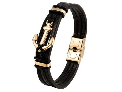 BC Jewelry Wholesale Leather And Stainless Steel Bracelet Long About 210mm NO.#SJ111B324