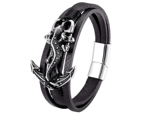 BC Jewelry Wholesale Leather And Stainless Steel Bracelet Long About 210mm NO.#SJ111B158