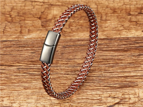 BC Jewelry Wholesale Leather And Stainless Steel Bracelet Long About 210mm NO.#SJ112B237