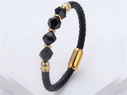 BC Jewelry Wholesale Leather And Stainless Steel Bracelet Long About 210mm NO.#SJ112B525