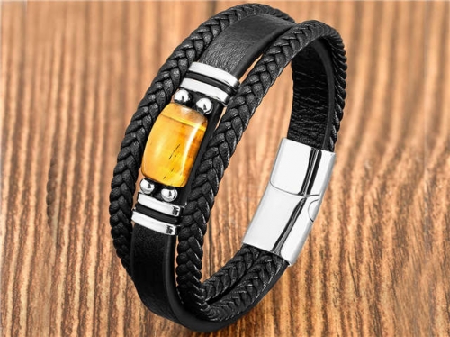BC Jewelry Wholesale Leather And Stainless Steel Bracelet Long About 210mm NO.#SJ112B118