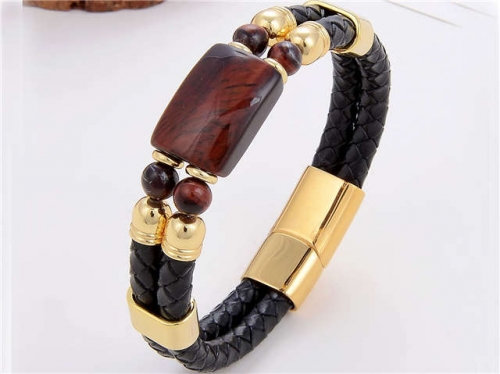 BC Jewelry Wholesale Leather And Stainless Steel Bracelet Long About 210mm NO.#SJ112B651