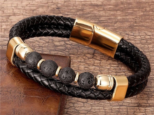 BC Jewelry Wholesale Leather And Stainless Steel Bracelet Long About 210mm NO.#SJ112B048