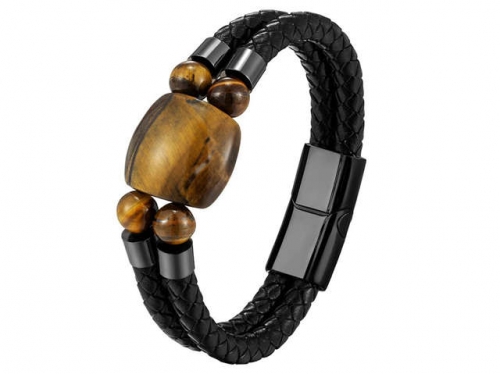 BC Jewelry Wholesale Leather And Stainless Steel Bracelet Long About 210mm NO.#SJ111B389