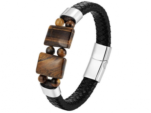 BC Jewelry Wholesale Leather And Stainless Steel Bracelet Long About 210mm NO.#SJ111B370