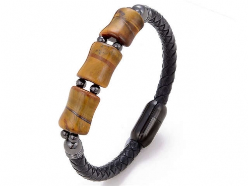 BC Jewelry Wholesale Leather And Stainless Steel Bracelet Long About 210mm NO.#SJ112B820