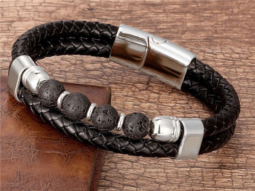 BC Jewelry Wholesale Leather And Stainless Steel Bracelet Long About 210mm NO.#SJ112B870