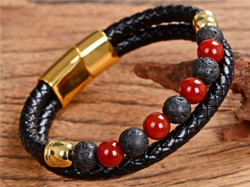 BC Jewelry Wholesale Leather And Stainless Steel Bracelet Long About 210mm NO.#SJ112B758