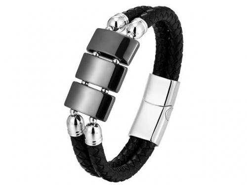 BC Jewelry Wholesale Leather And Stainless Steel Bracelet Long About 210mm NO.#SJ111B355