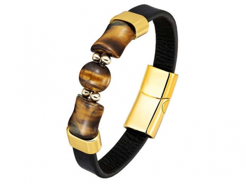 BC Jewelry Wholesale Leather And Stainless Steel Bracelet Long About 210mm NO.#SJ111B359