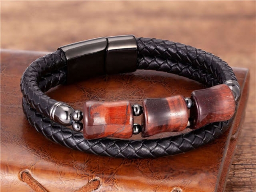 BC Jewelry Wholesale Leather And Stainless Steel Bracelet Long About 210mm NO.#SJ112B122